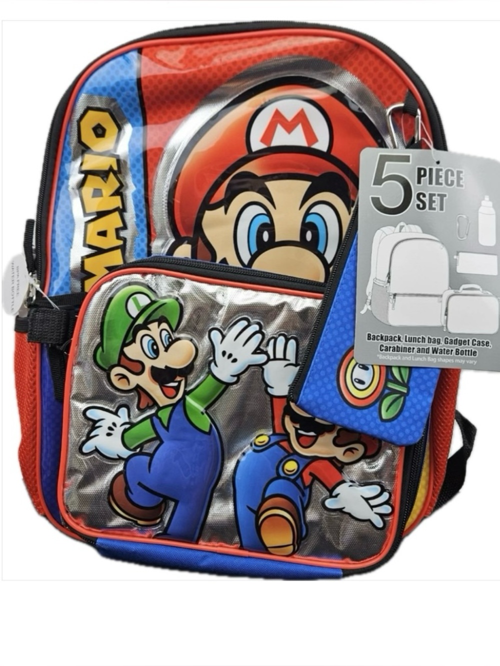 NWT! Official Nintendo Super Mario & Luigi Backpack 5 Piece Set